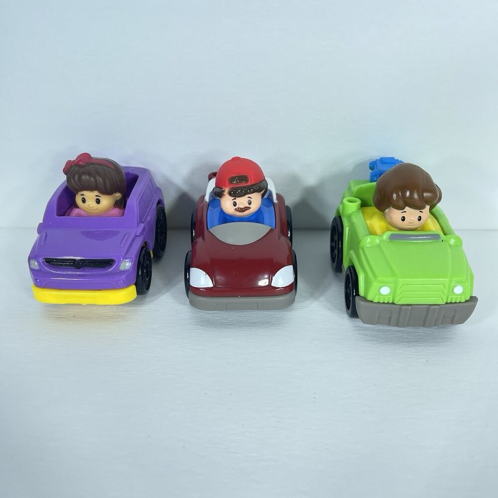 Fisher Price Little People Wheelies Mia Purple Car Green SUV Red Race Car‎ Lot 3